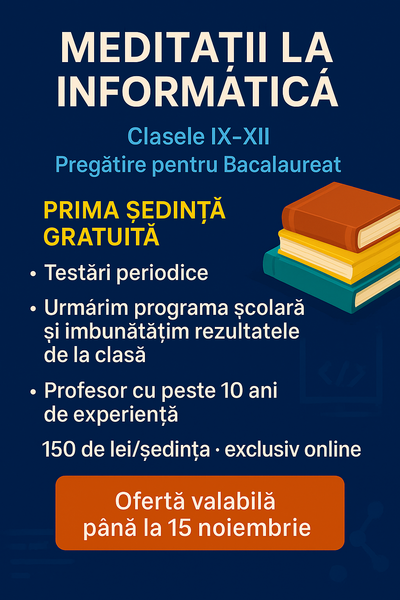 Meditatii online informatica liceu – Oriunde in tara, prima sedinta gratuit